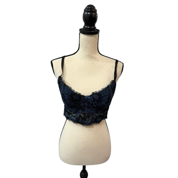 Adore Me Pacchi Contour Demi Bra 38C & Cheeky Bottoms Large Set Black/Navy NEW - Picture 2 of 15